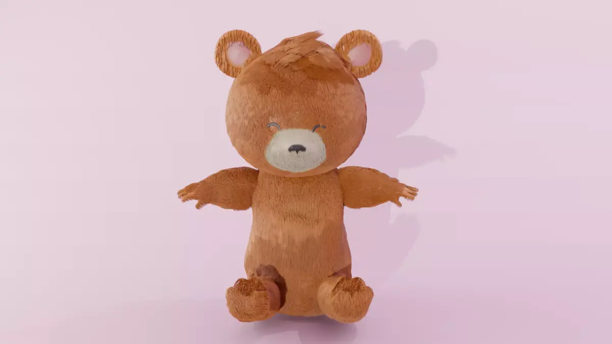 A taddy bear with fur Low-poly 3D model