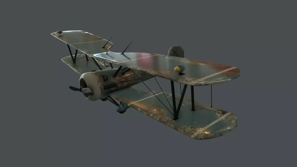 Plane rusty biplane 3D model