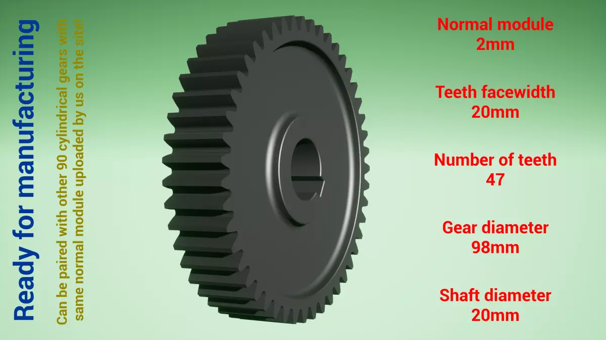Cylindrical gear - paired - z47 m2 D98 d20 3D print model