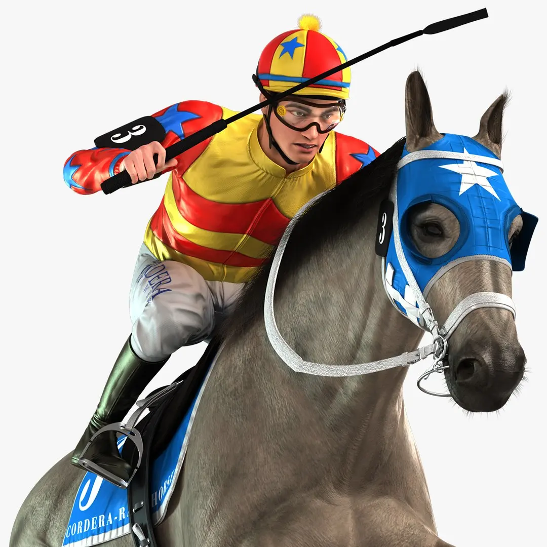 Racehorse and Jockey HQ 002 3D model