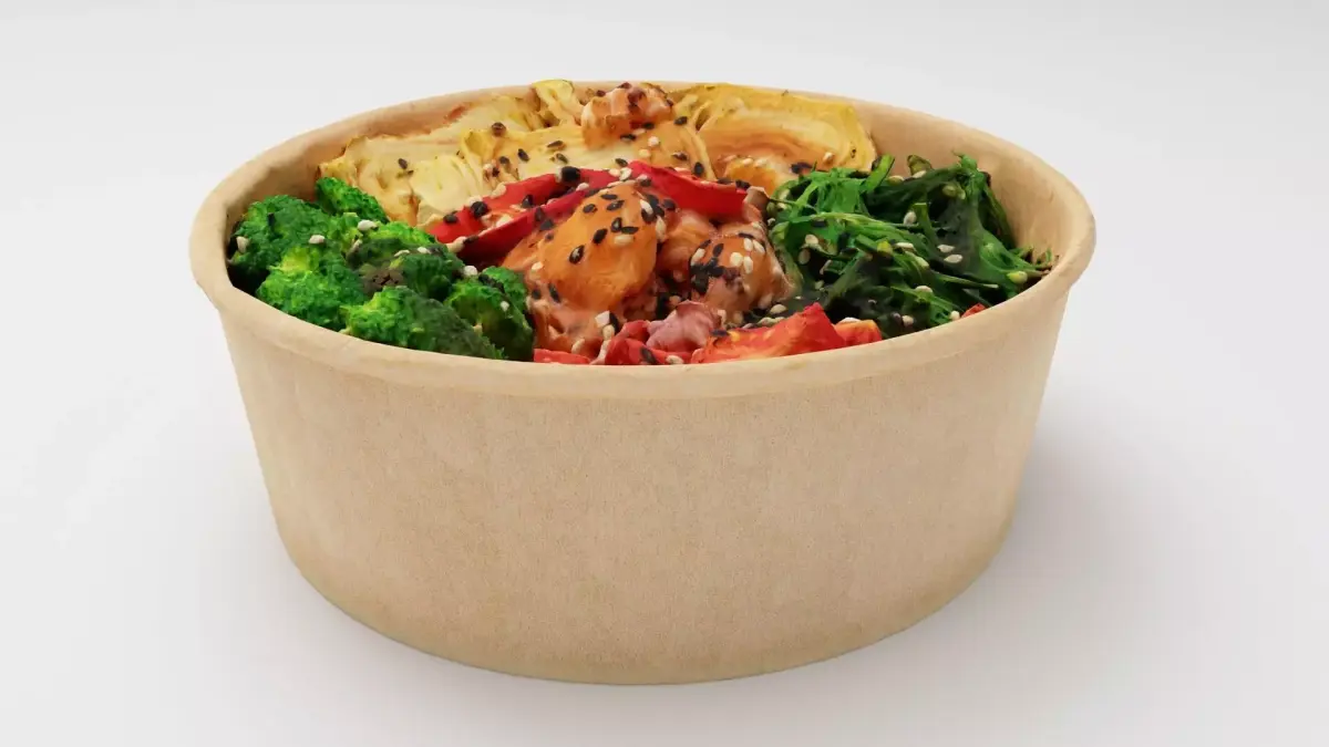 poke bowl with tuna rice tomatoes pepper broccoli 3D model