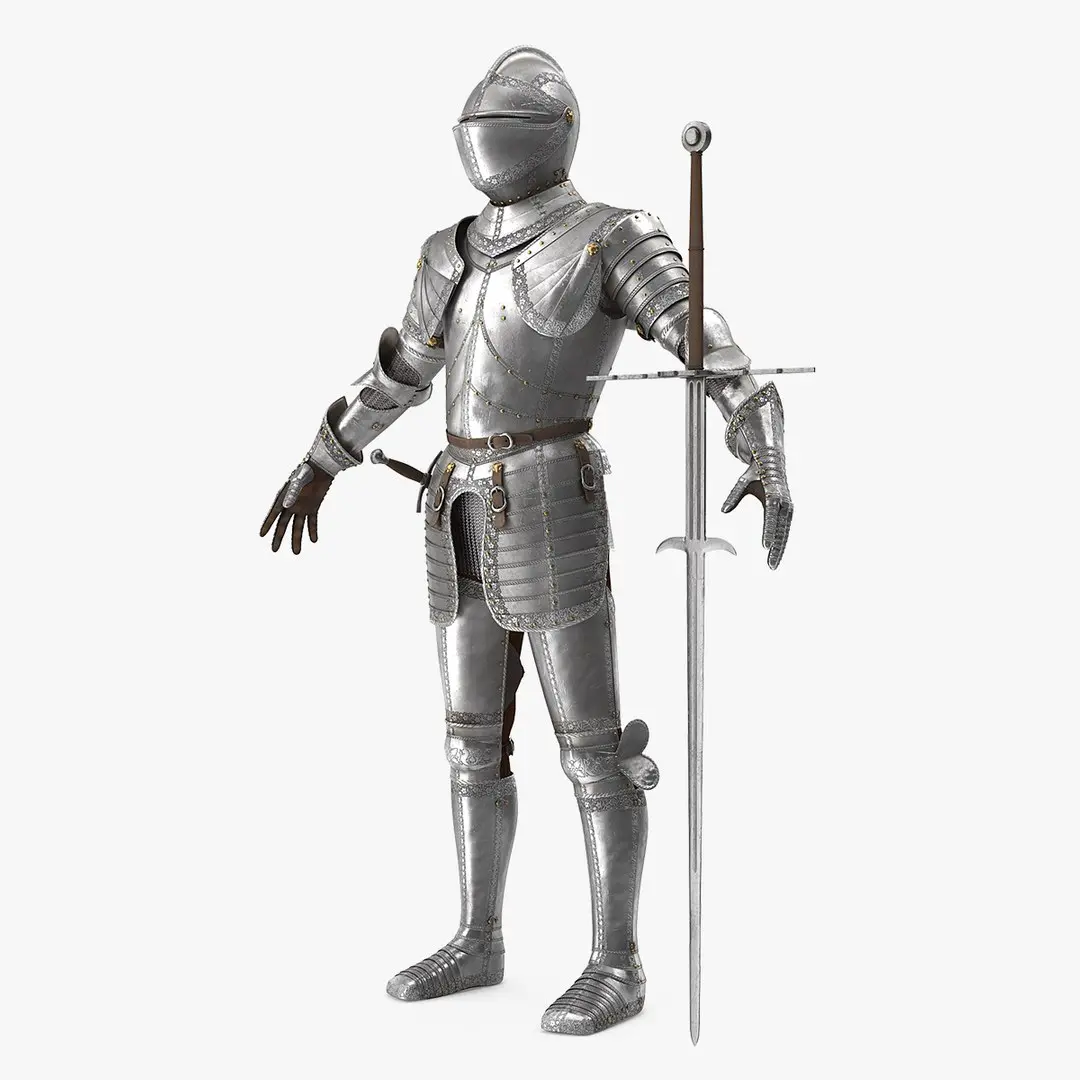 Medieval Knight Plate Armor with Zweihander Rigged for Cinema 4D 3D model