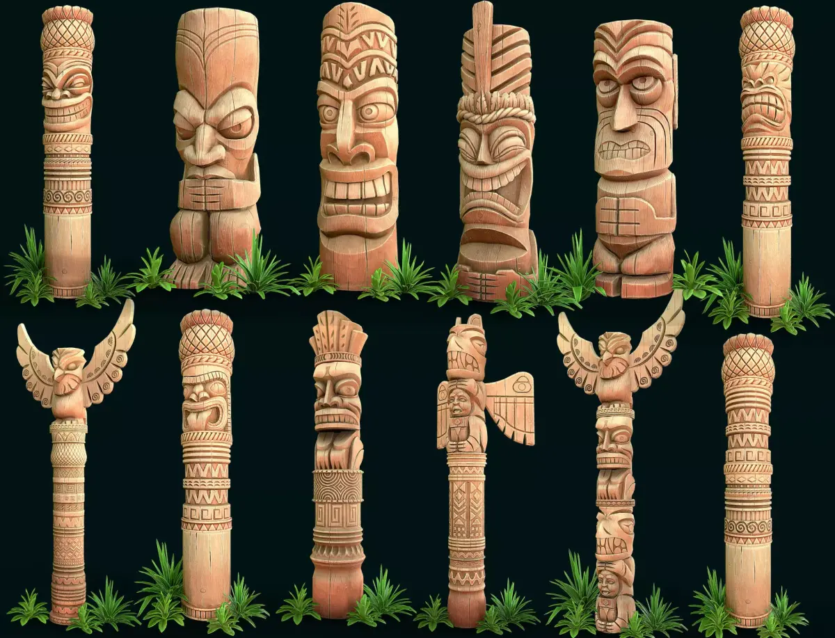 Stylized Wood Totems 3D Model Pack purchase