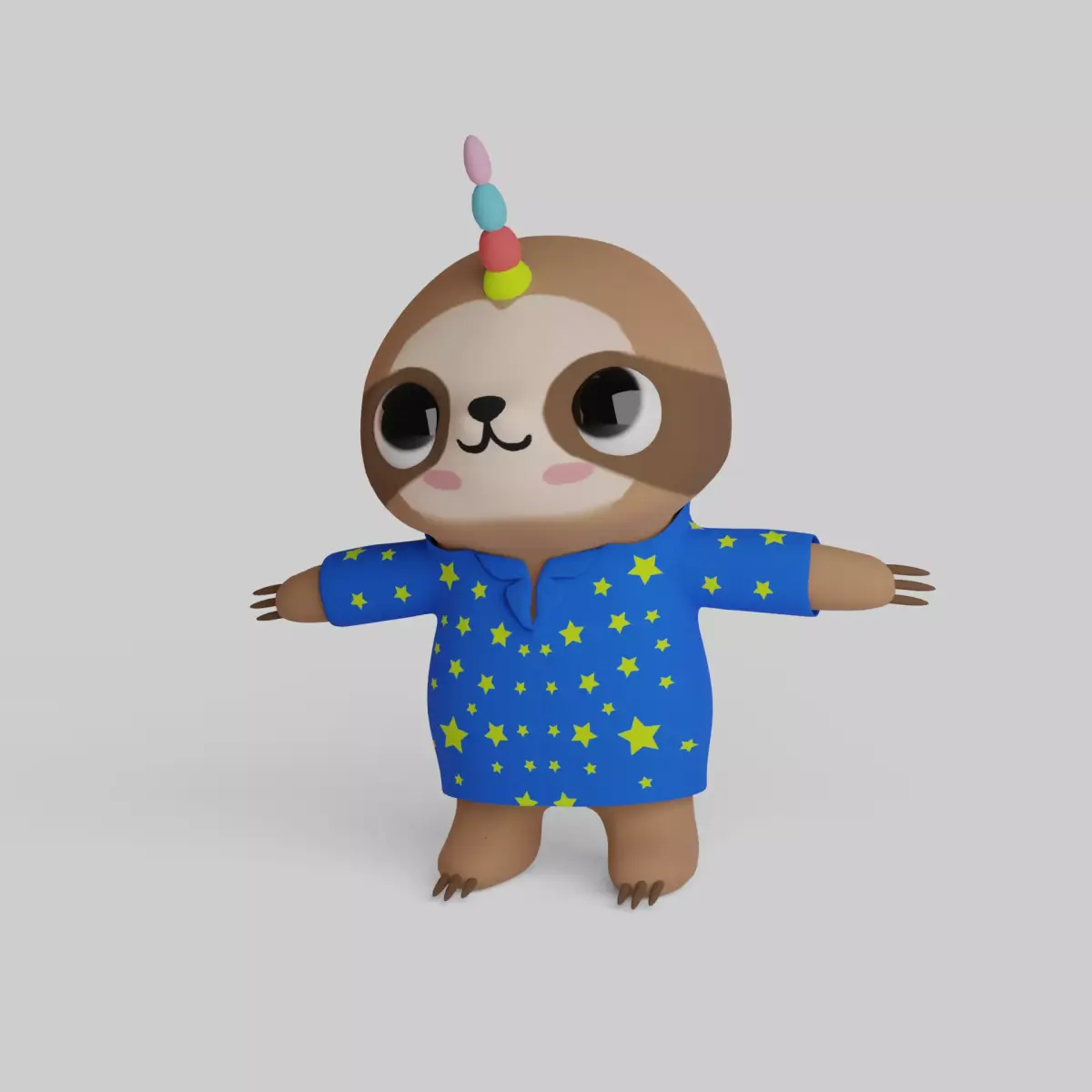 Cute Cartoon Sloth Character Low-poly 3D model