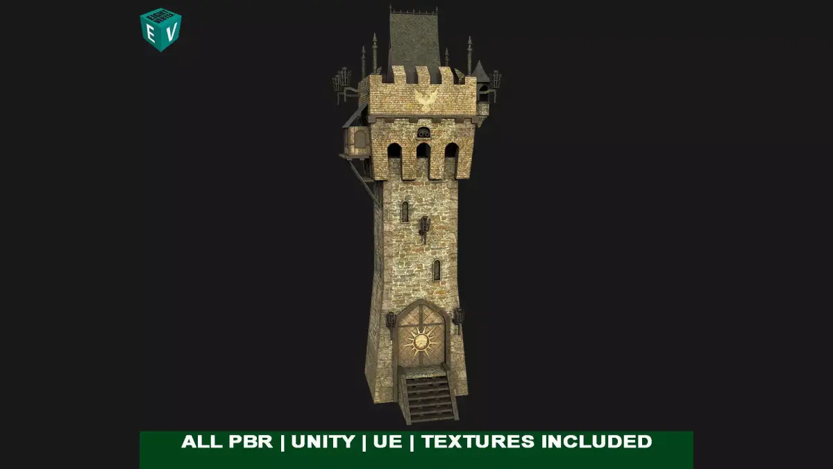  Old Castle Watch Tower 01 All PBR Unity UE Textures Included Low-poly 3D model