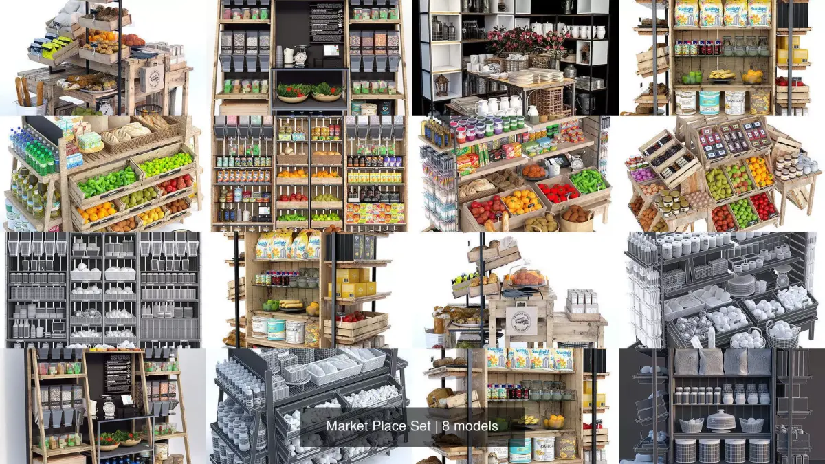 Market Place Set 3D Model Pack