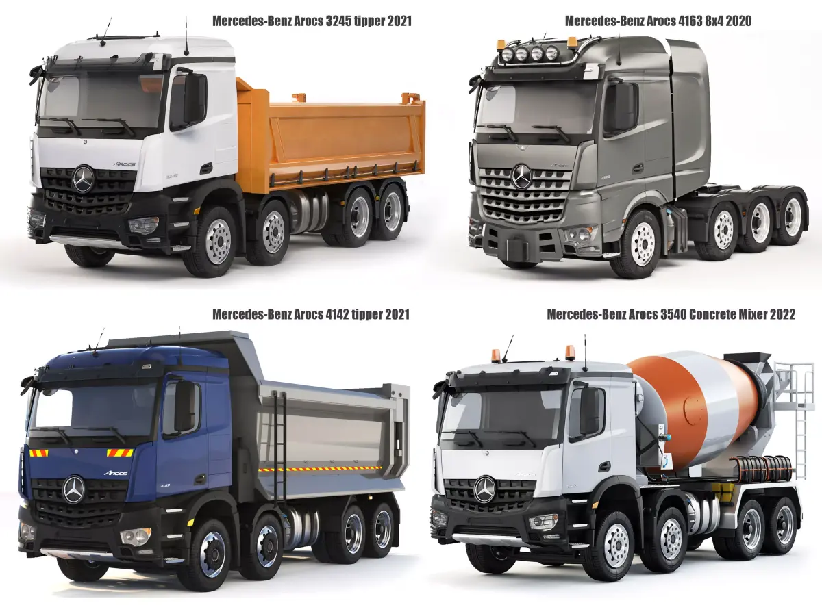 Collection of industrial trucks Mercedes-Benz Arocs 3D Model Pack