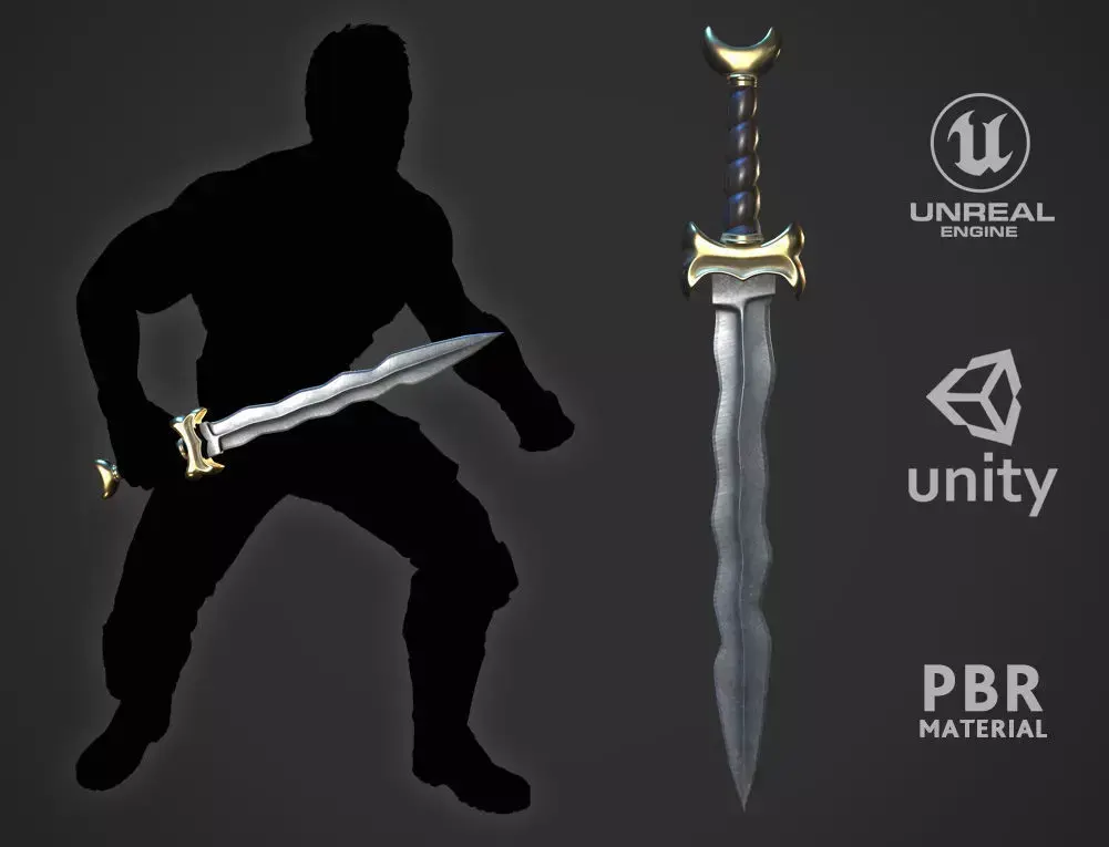 Celtic Flame Sword Low-poly 3D model