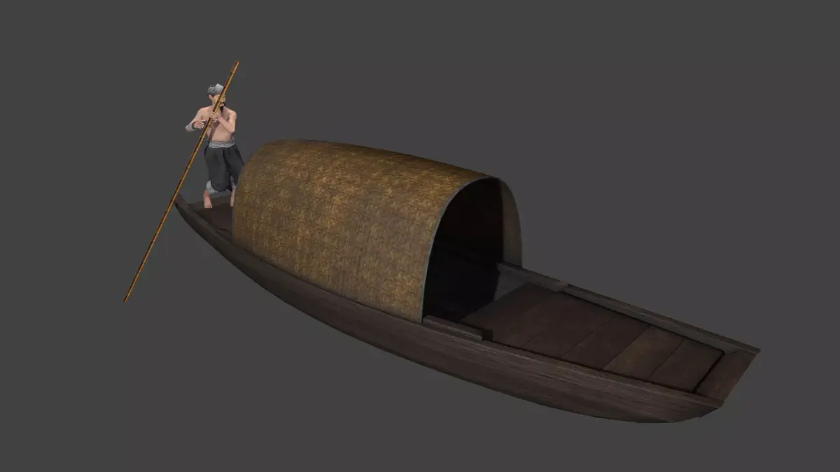 Chinese Boat man Low-poly 3D model