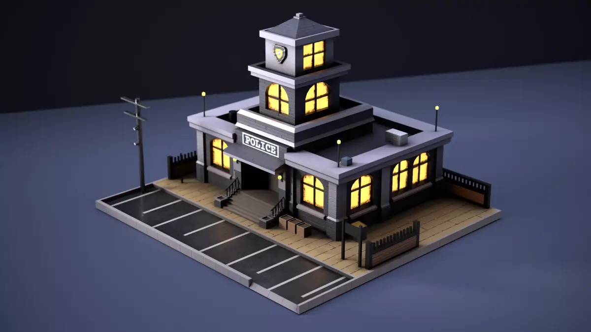 Stylized Police Station Low-poly 3D model