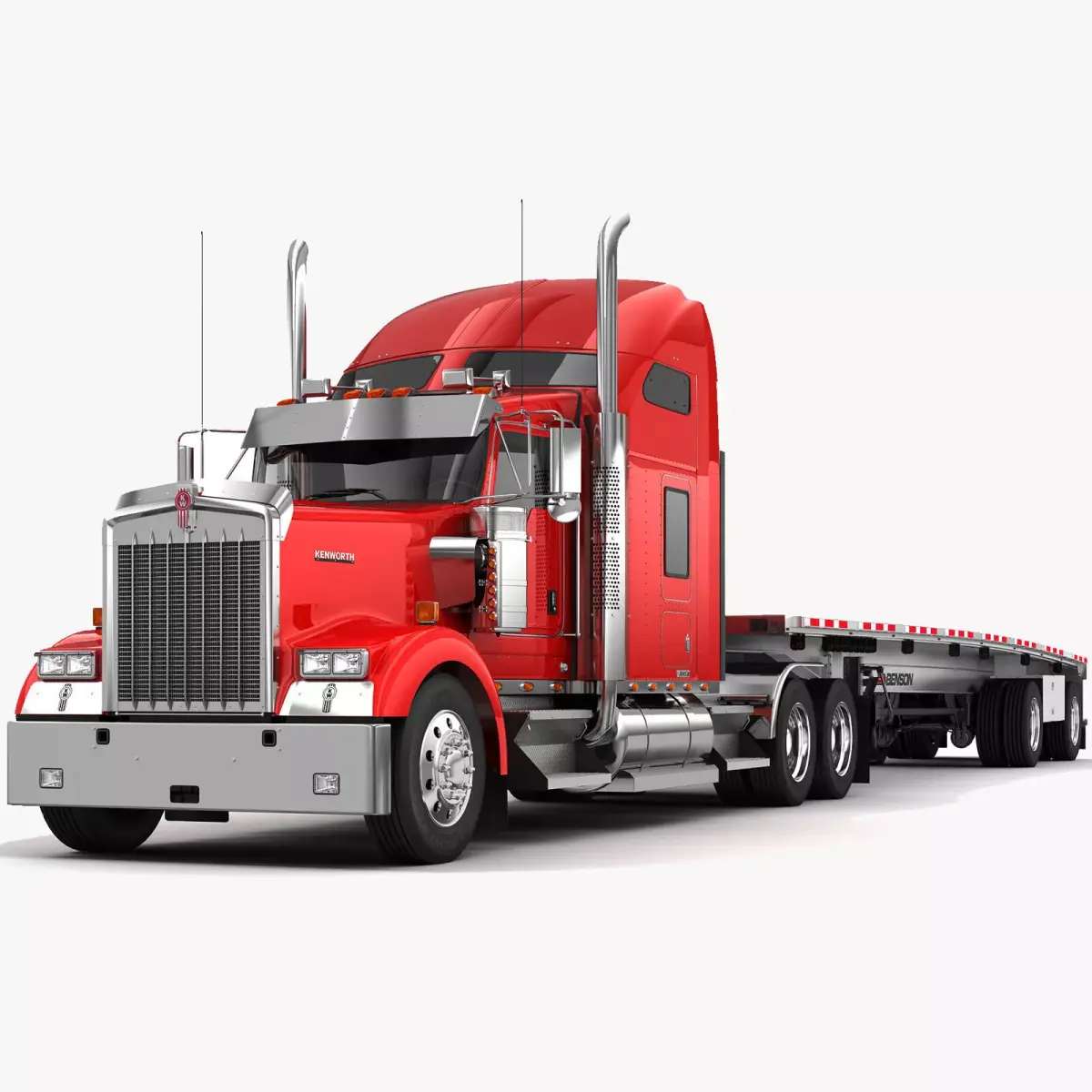 Kenworth W900 With the Flatbed Trailer 3D model