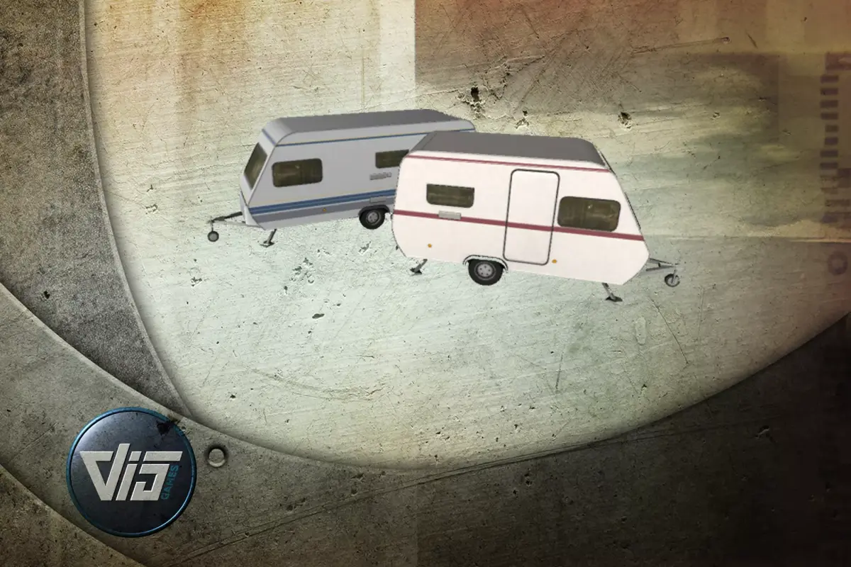 Caravan collection camper trailers in row Low-poly 3D model