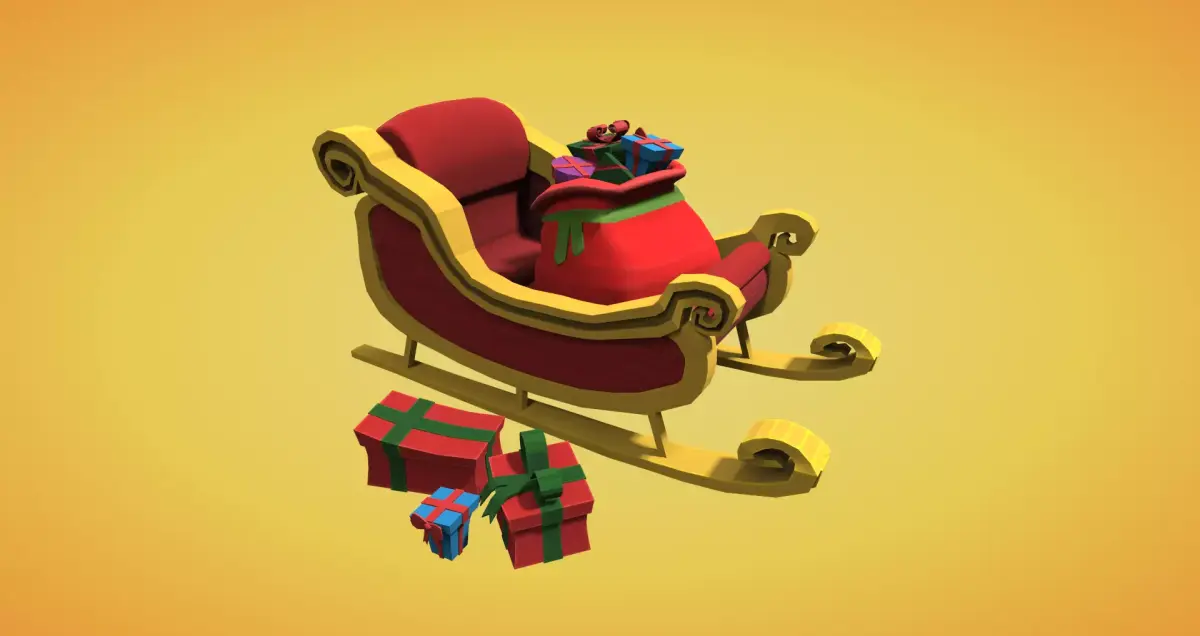 Cartoon style Santa sleigh with Christmas presents Low-poly 3D model