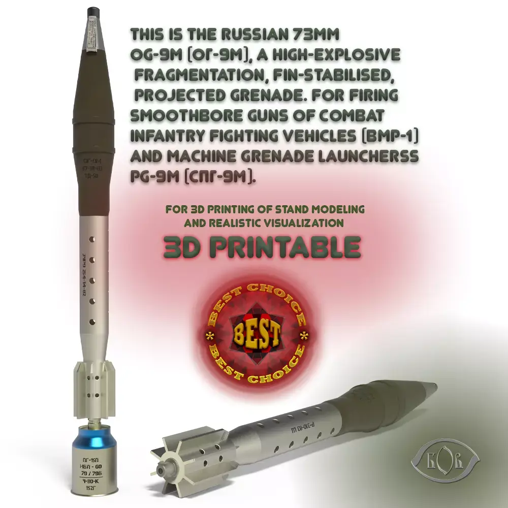 73mm OG-9M Projected Grenade Shell Projectile 3D model