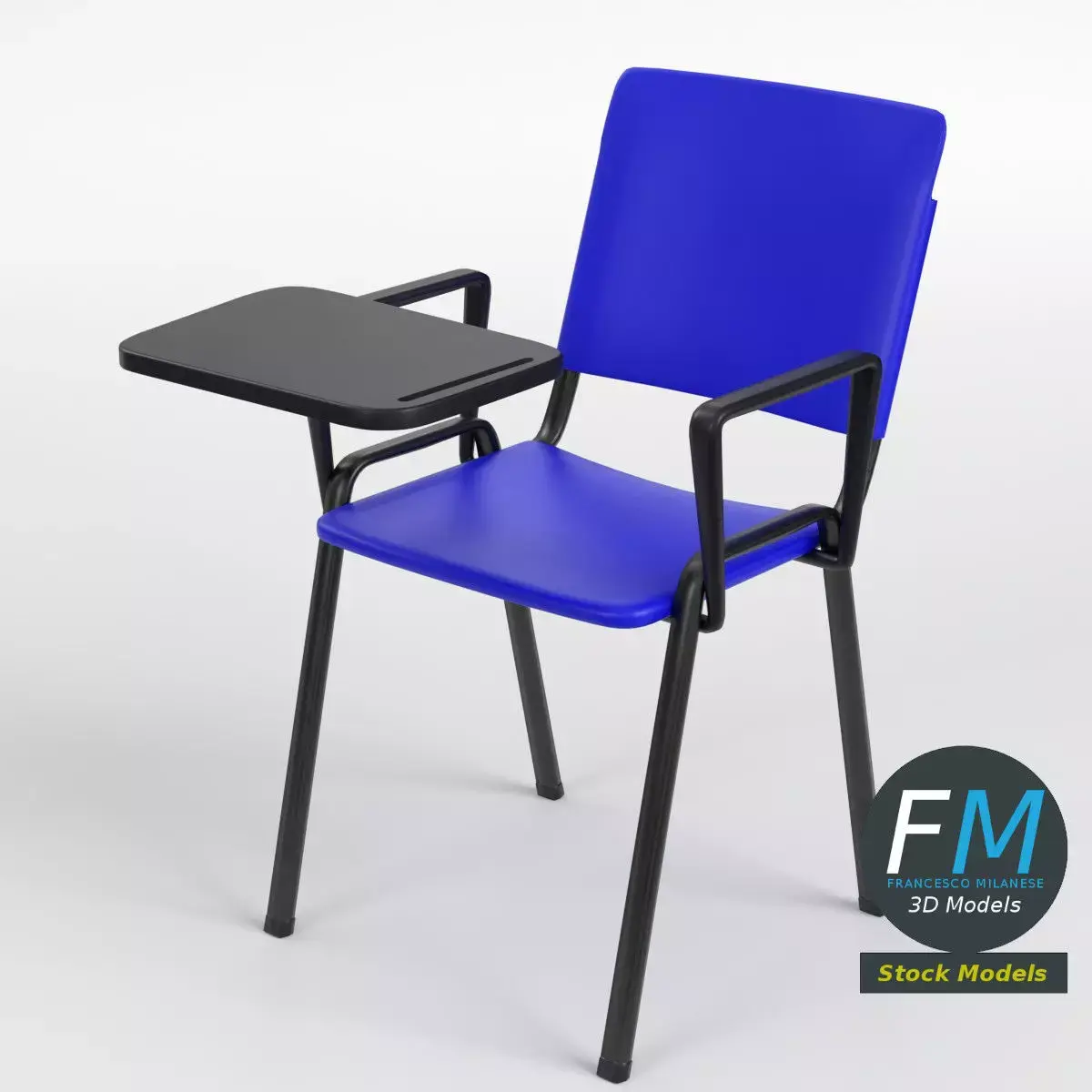 Tablet arm chair with metal frame 3D model