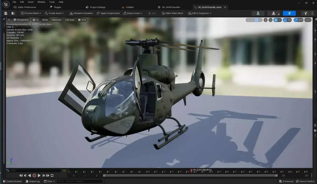 Rigged SA342 Gazelle Helicopter Low-poly 3D model