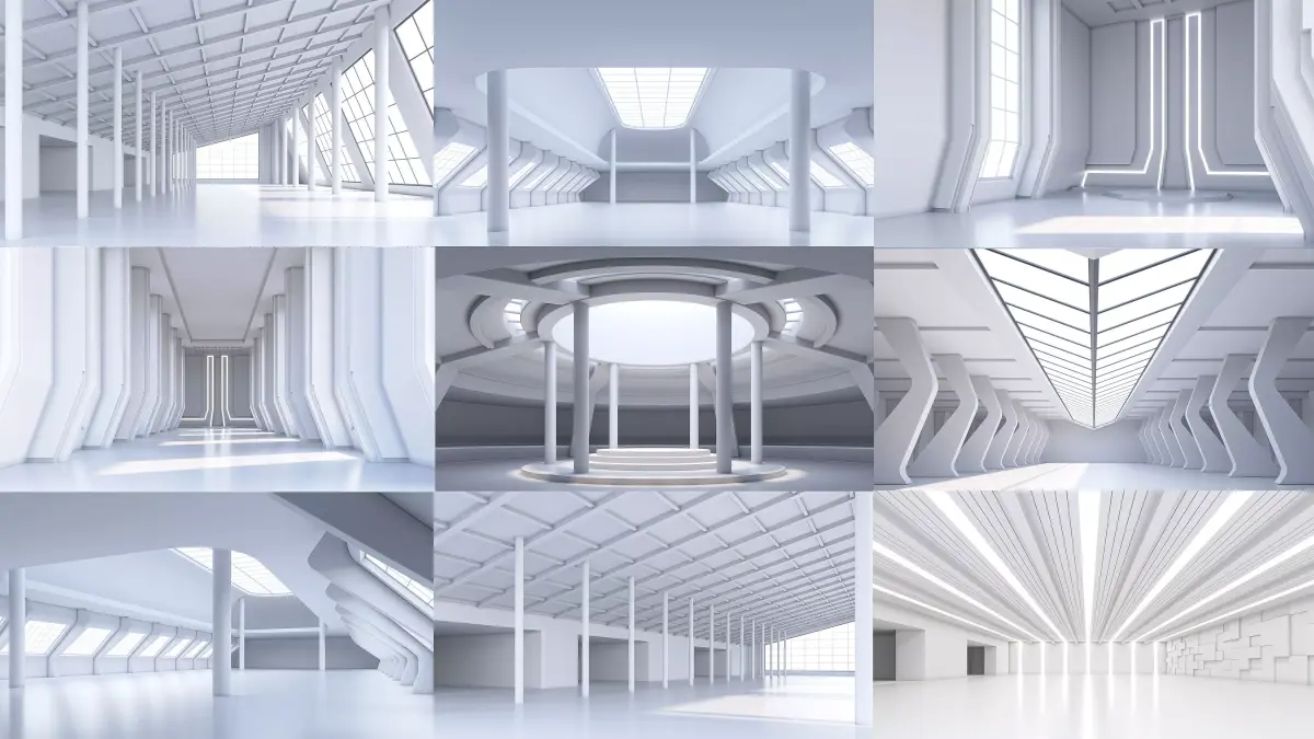 6 lowpoly interior space 3D Model Pack