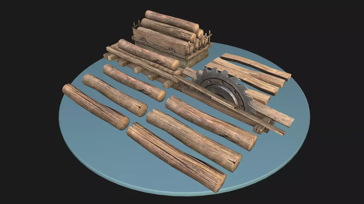 Sawmill Mechanism with Storage Low-poly 3D model