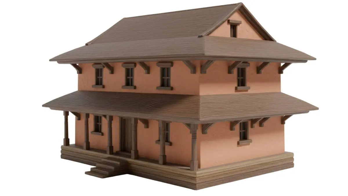 Traditional Asian Two Story Village House PBR Game Ready 3D Model