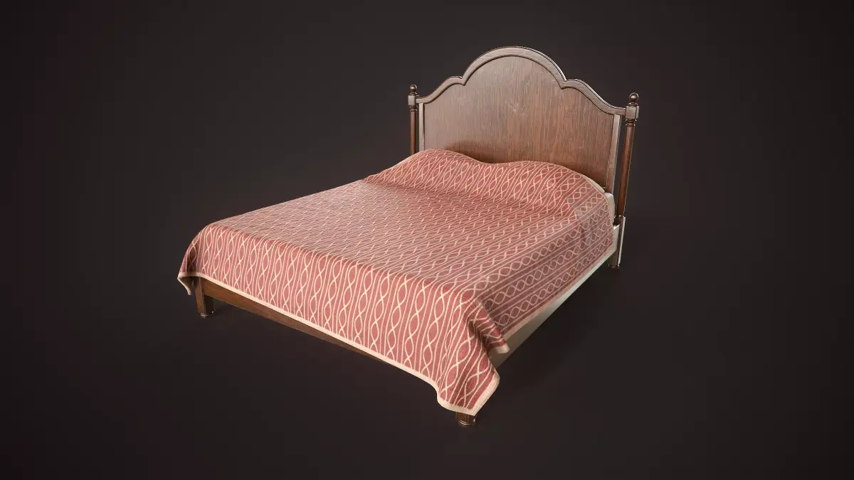 Vintage Wooden Bed Low-poly 3D model
