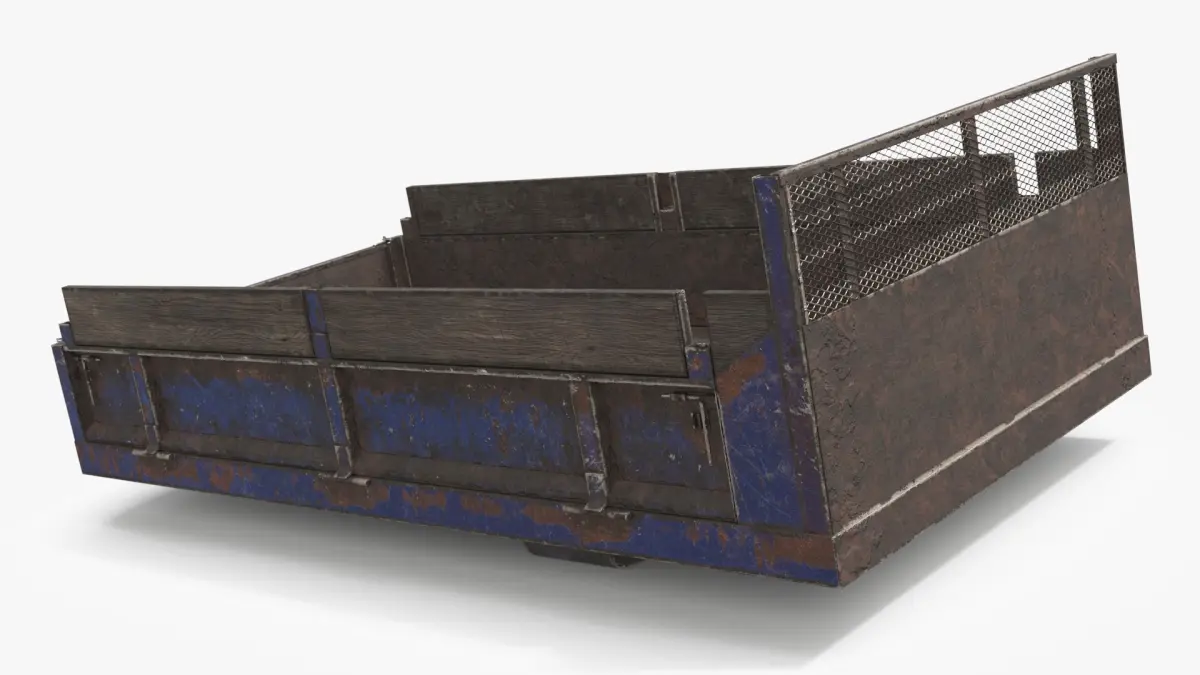 Rusted Stake Bed Platform with Wooden Sides Blue Old 3D model