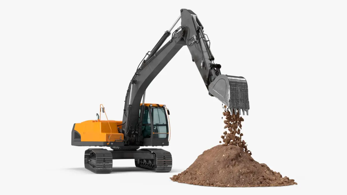 Excavator with Pile of Soil Rigged 3D model