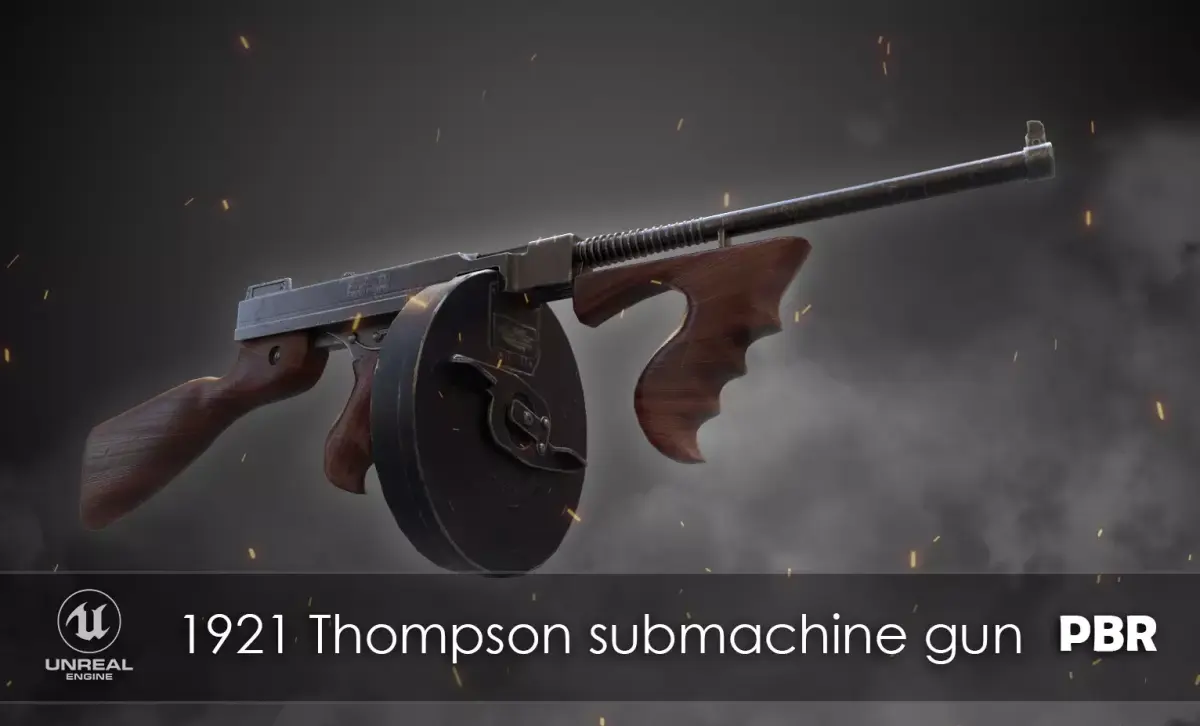 1921 Thompson submachine gun Low-poly 3D model
