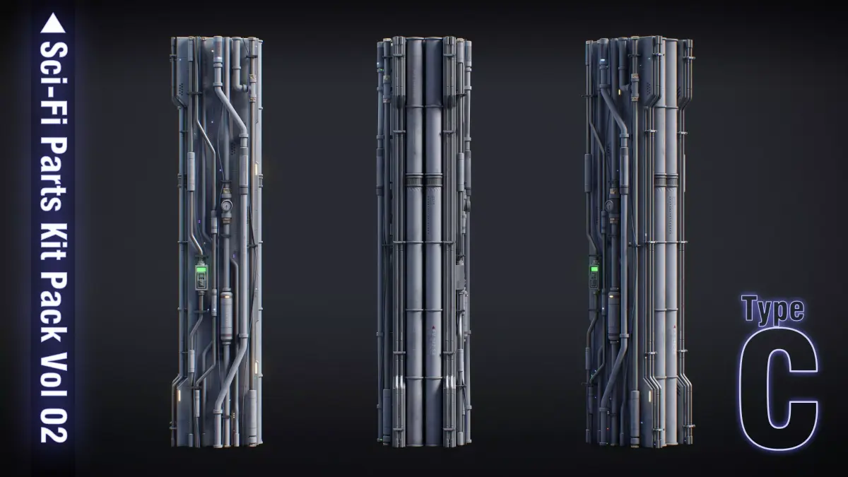 Sci-Fi Parts Kit Pack Vol 02 C-PBR Low-poly 3D model
