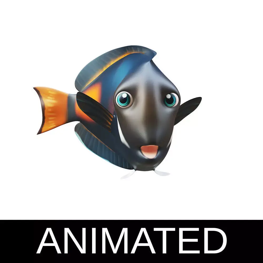Achilles Tang Animated Fish  Low-poly 3D model