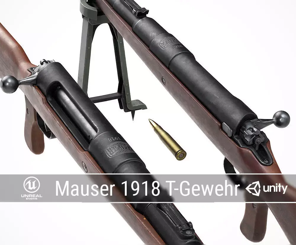 PBR Mauser 1918 Tankgewehr  Low-poly 3D model