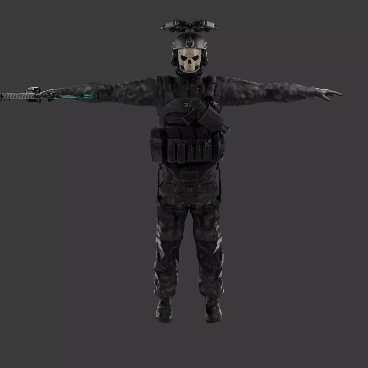 Ghost Simon Riley from Call Of Duty rigged Low-poly 3D model