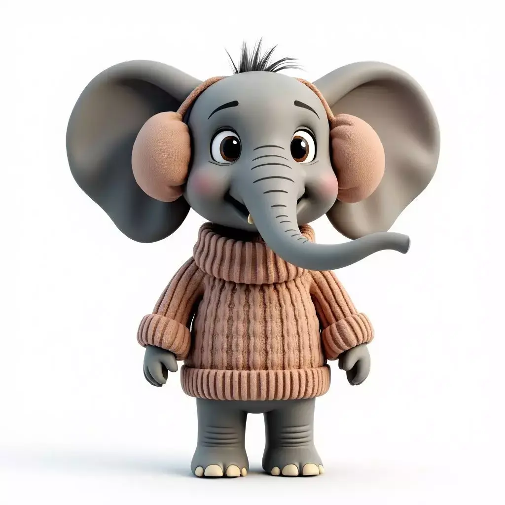 Cartoon Elephant Winter Character 3D Model Cozy Mascot Low-poly 3D model