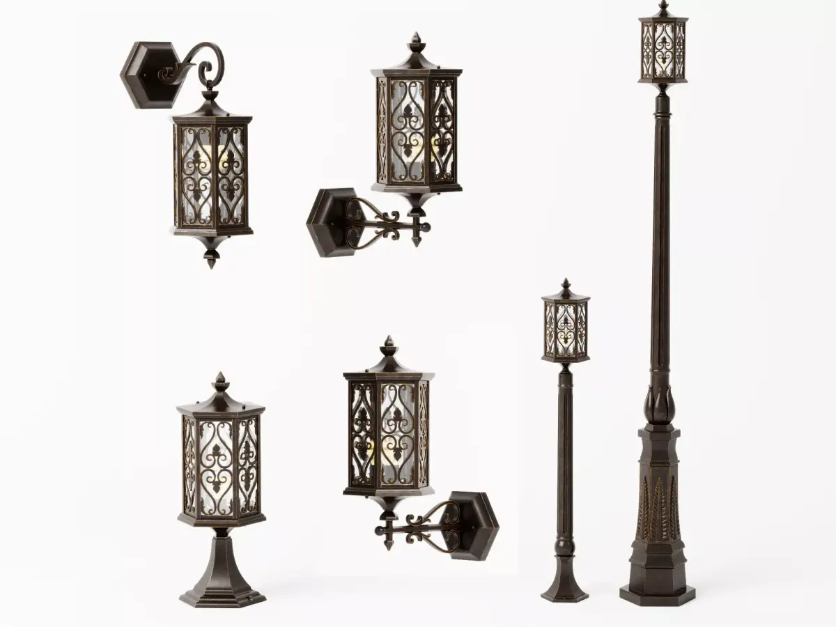 Classic European Exterior Lighting And Wall Lantern Set Low-poly 3D model