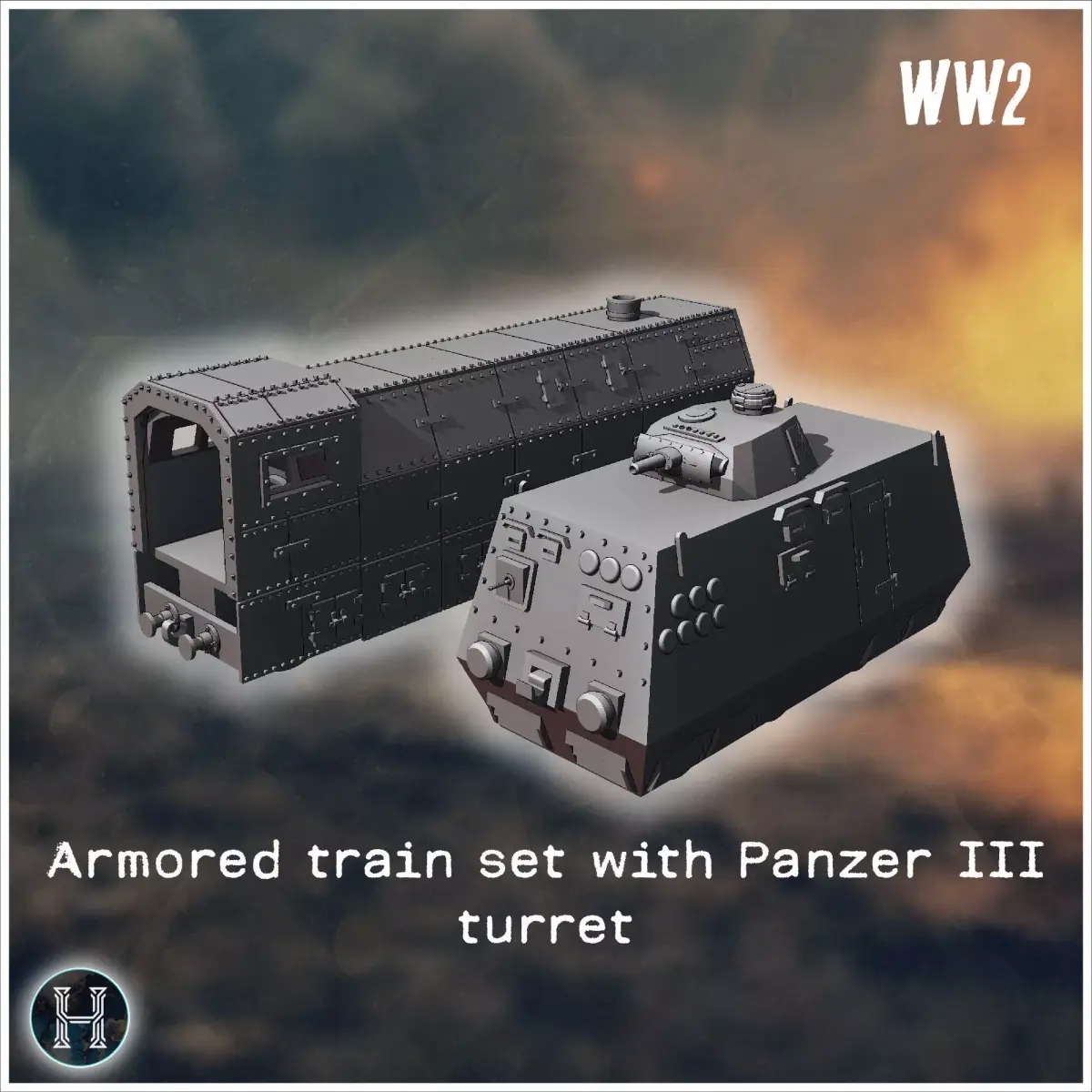 German armored train set with Panzer III turret - World War Two  3D print model