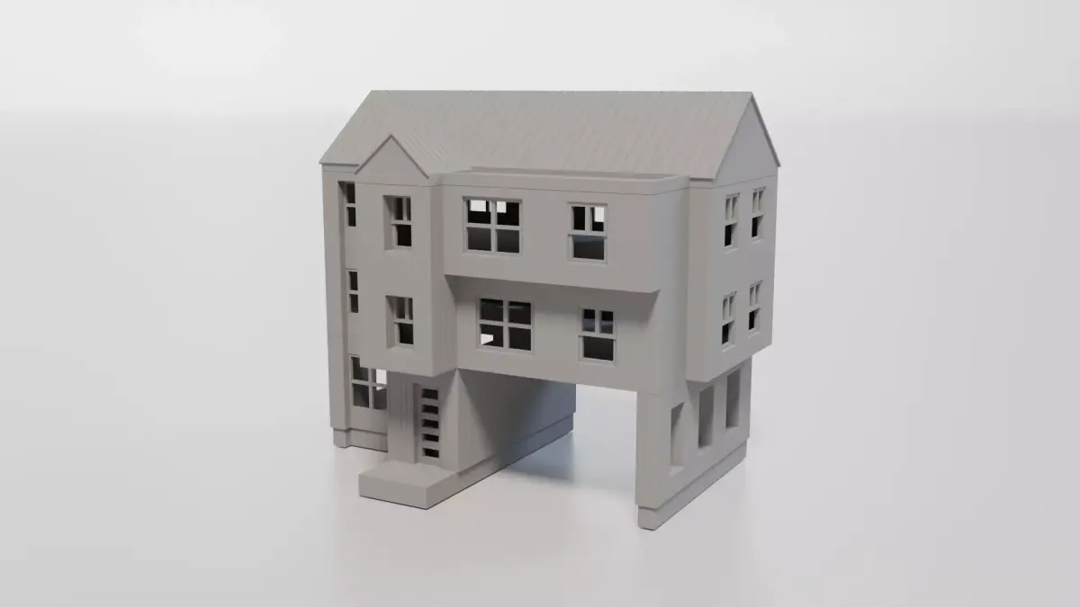 HO Scale 3D Print -The Monolith- Brutalist Modern Res Building 3D print model