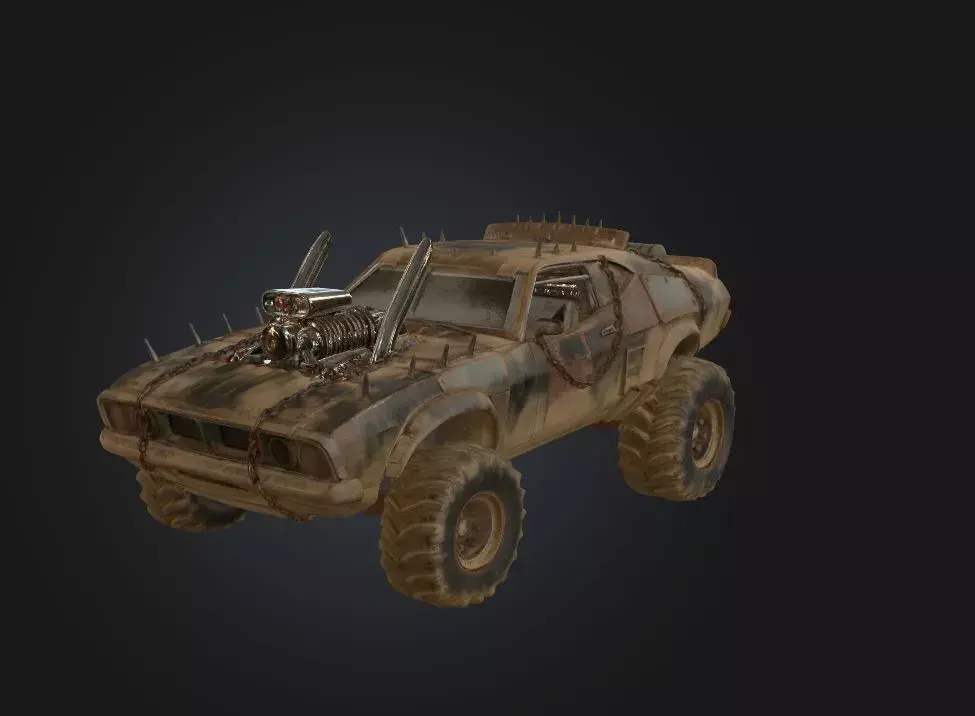Post Apocalyptic Muscle Car  Wasteland Raider Vehicle   Low-poly 3D model