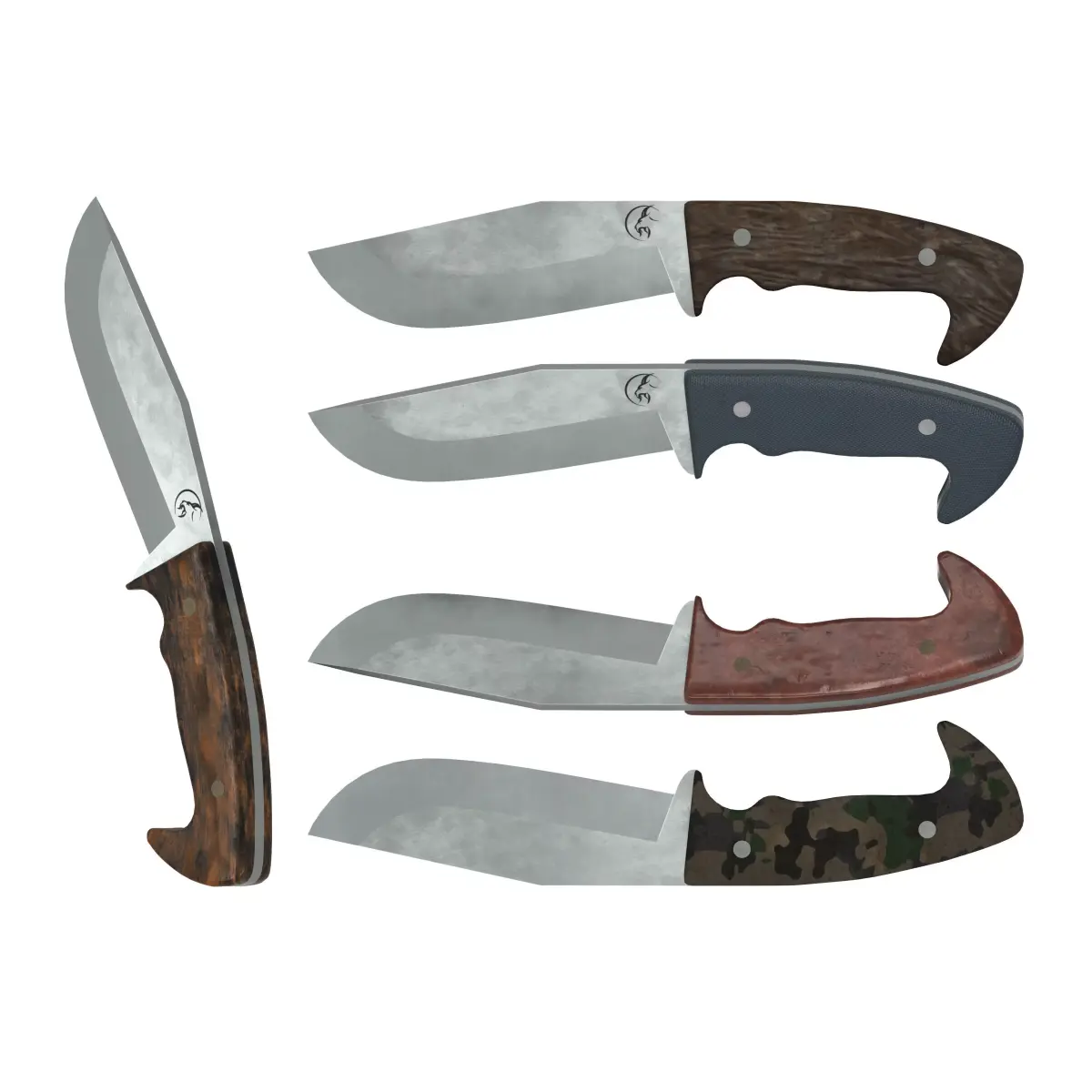 Survival Knife - Model 5 - with 5 Handle Skins Low-poly 3D model