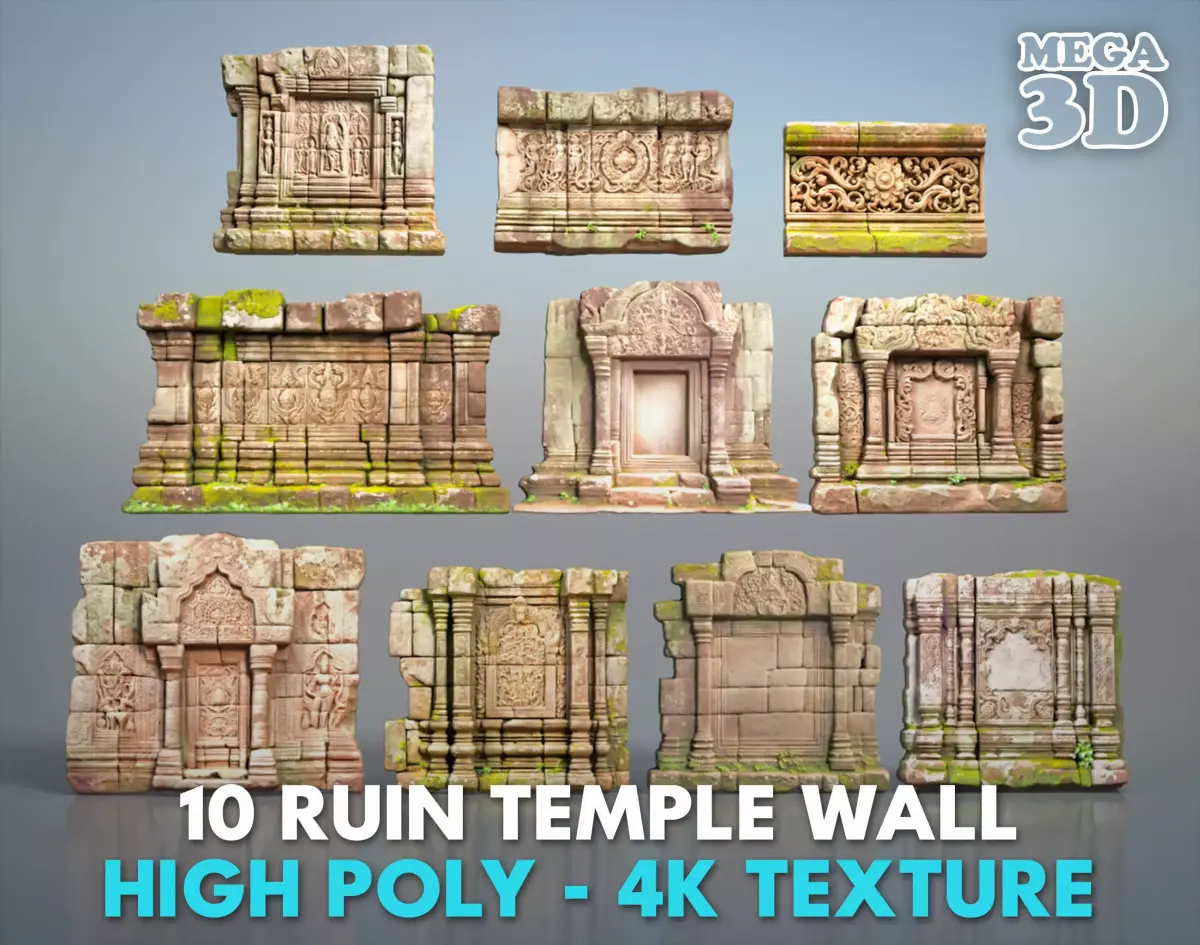 High poly Ruin Temple Walls - 240625 3D model