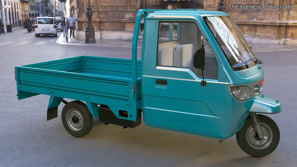 Asian Delivery Trike with Open Body Blue Rigged for Cinema 4D 3D model