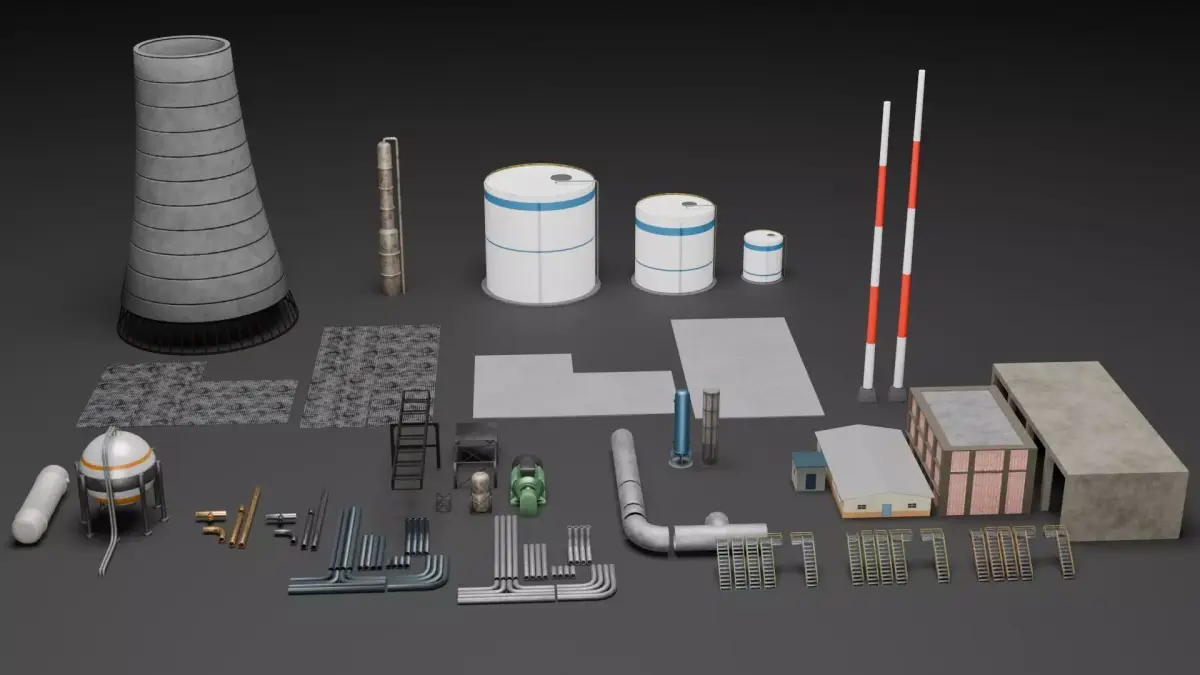 Refinery Industrial props - Low poly - Game Ready Low-poly 3D model