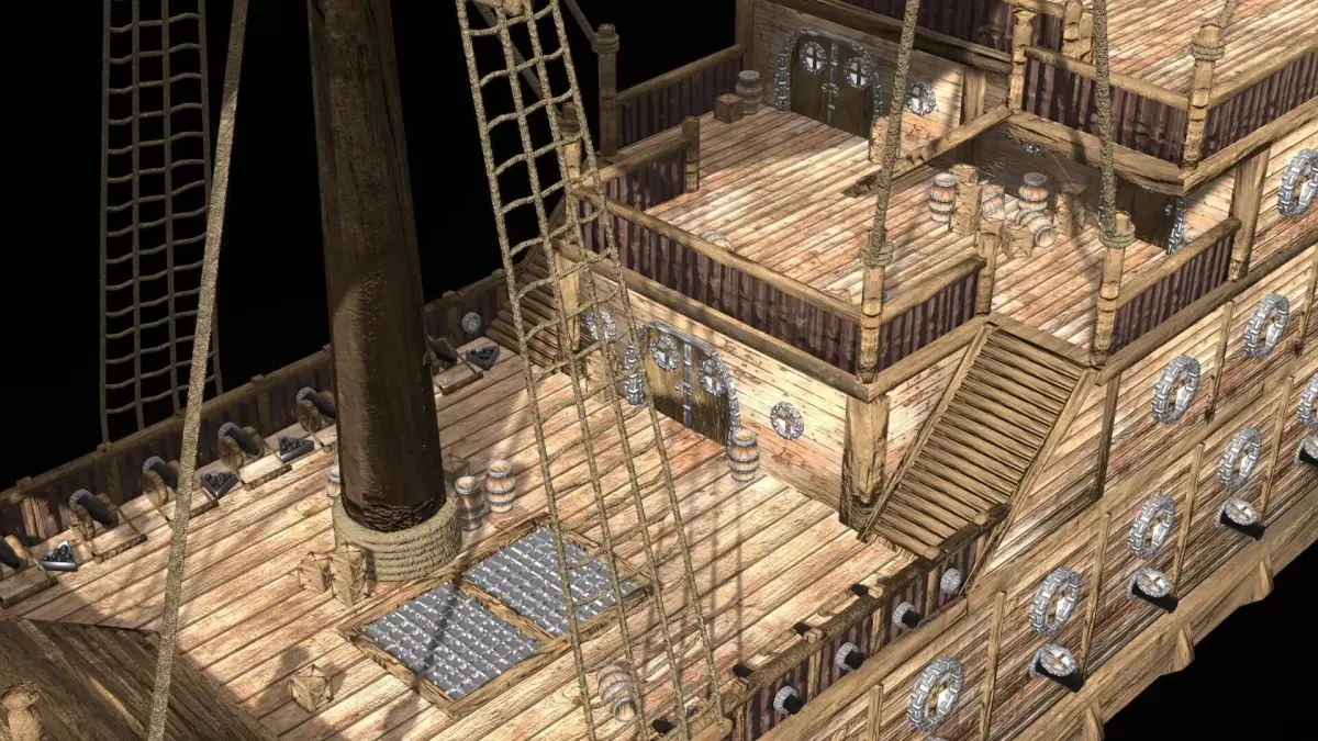 Pirate Ship 3D Model Game Ready PBR Fantasy Sailing Watercraft Low-poly 3D model