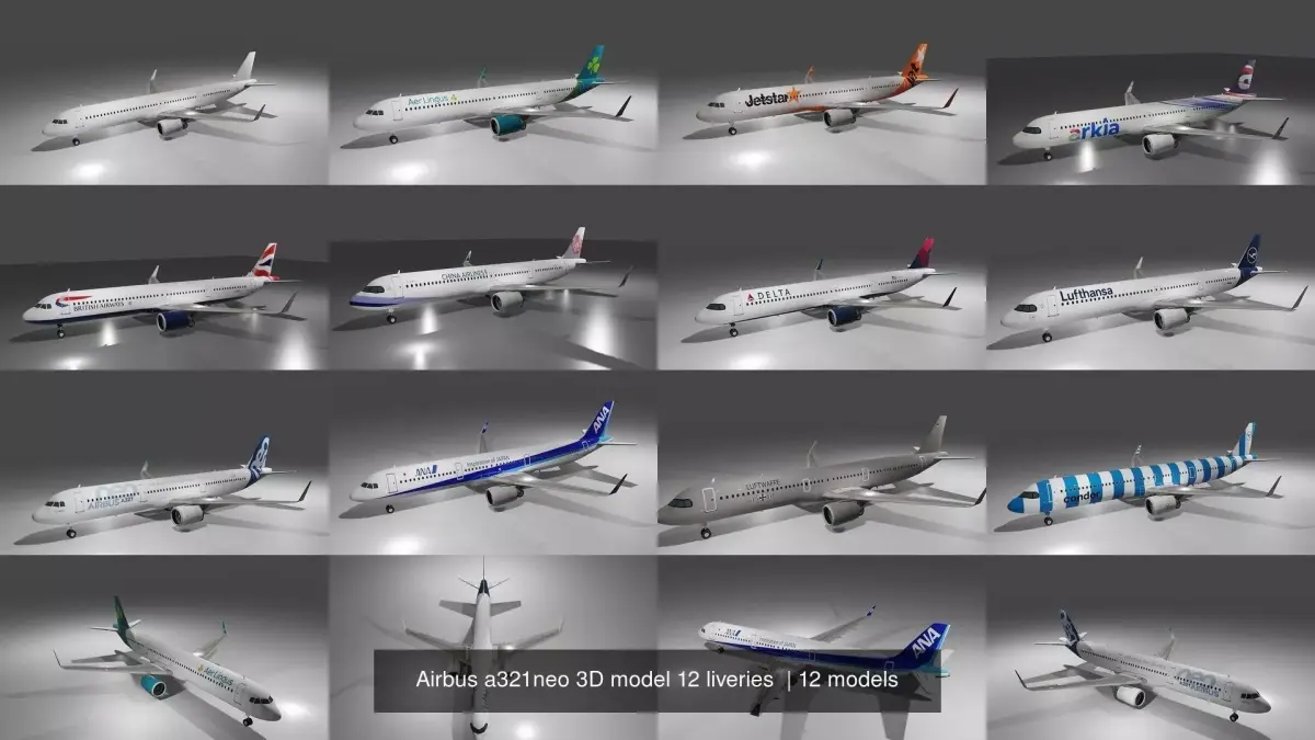 Airbus a321neo 3D model 12 liveries 3D Model Collection