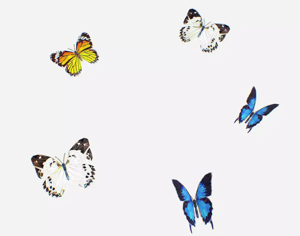 Animated Low Poly Art Several Butterflie Insect Low-poly 3D model
