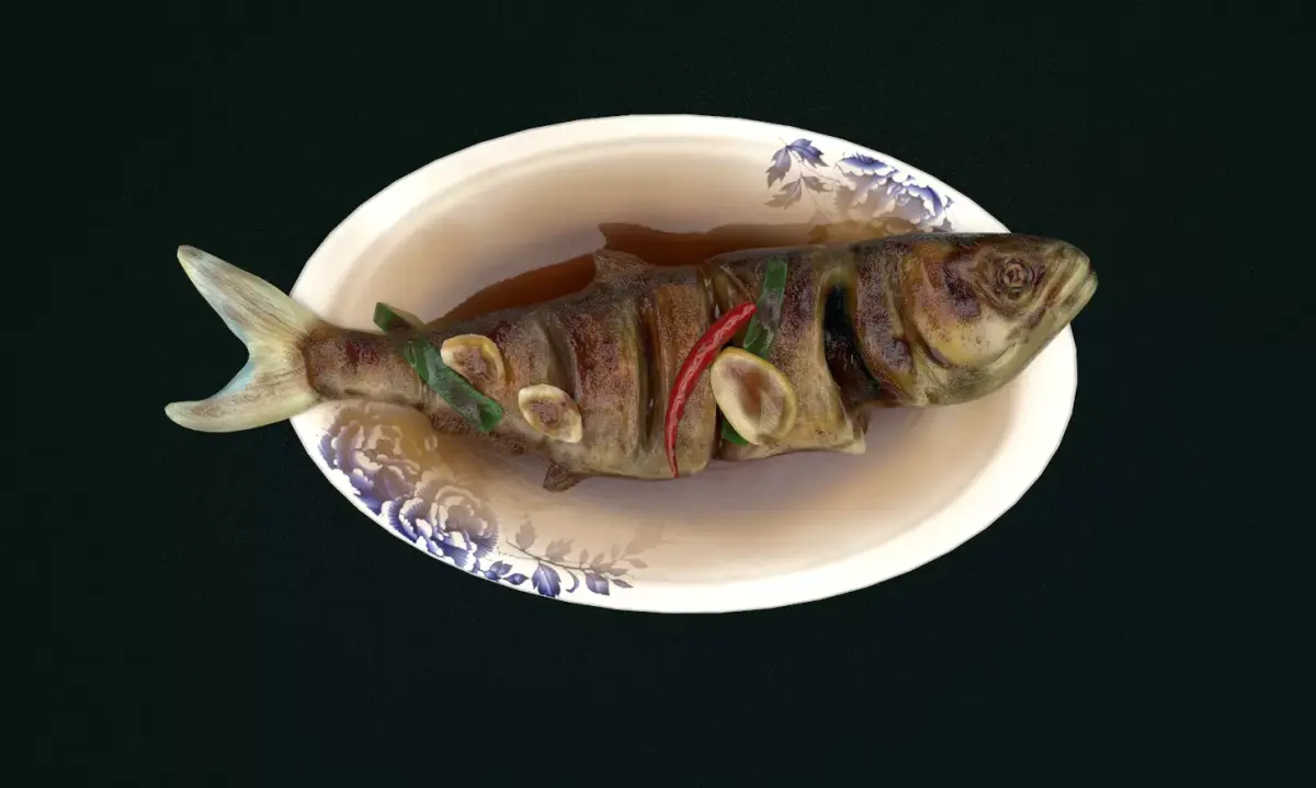 Asia food Braised fish Low-poly 3D model