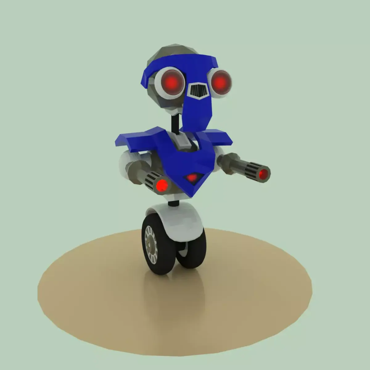robot on wheels with two guns Low-poly 3D model