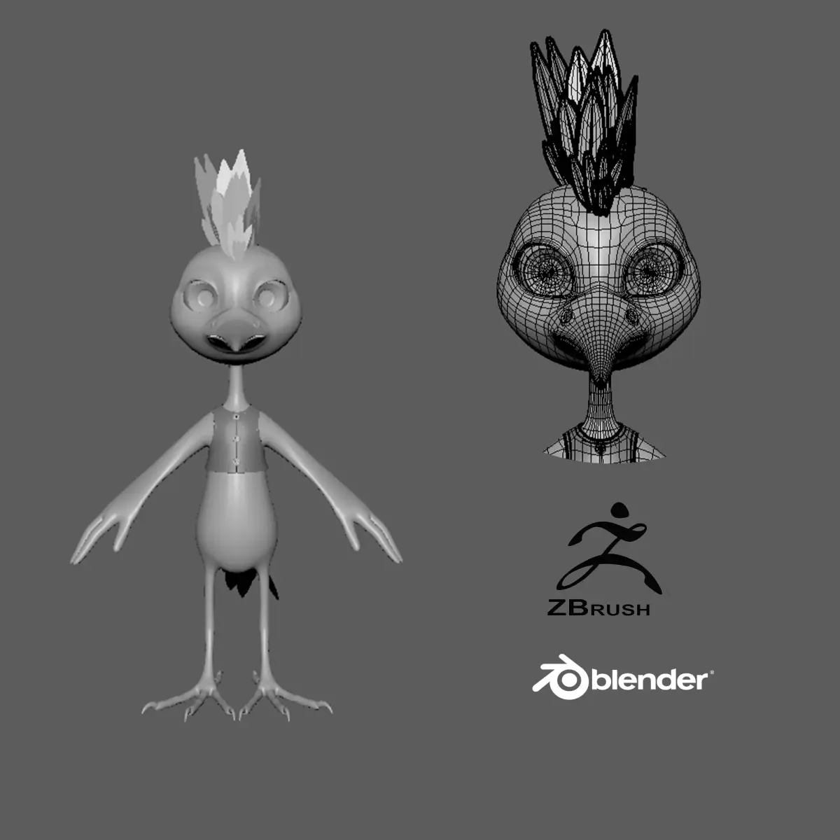  Cartoon Hoopoe - base mesh Low-poly 3D model