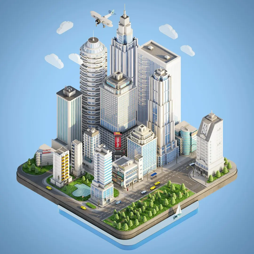 Isometric town 3D model