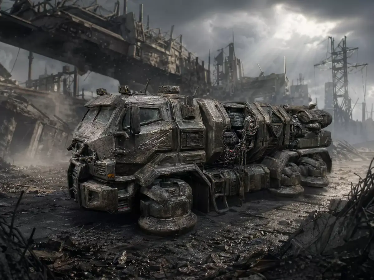 Heavy Sci-Fi Cargo Truck - Damaged Post-Apocalyptic Hover PBR Low-poly 3D model