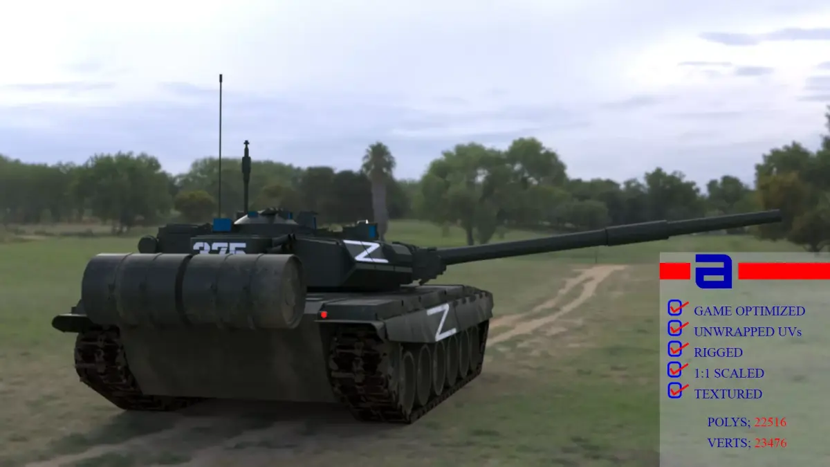 Weathered T90A Main Battle Tank with Iconic Z Marking  Low-poly 3D model