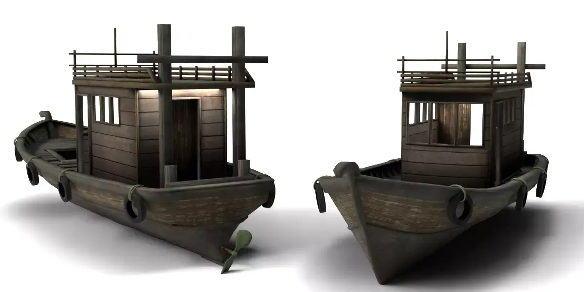 Handcrafted Wooden Boat 3D model